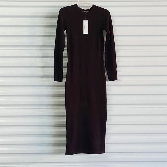 French Connection Sweater Dress Womens Small Black Stretch Midi Long Sleeve - Picture 3 of 8